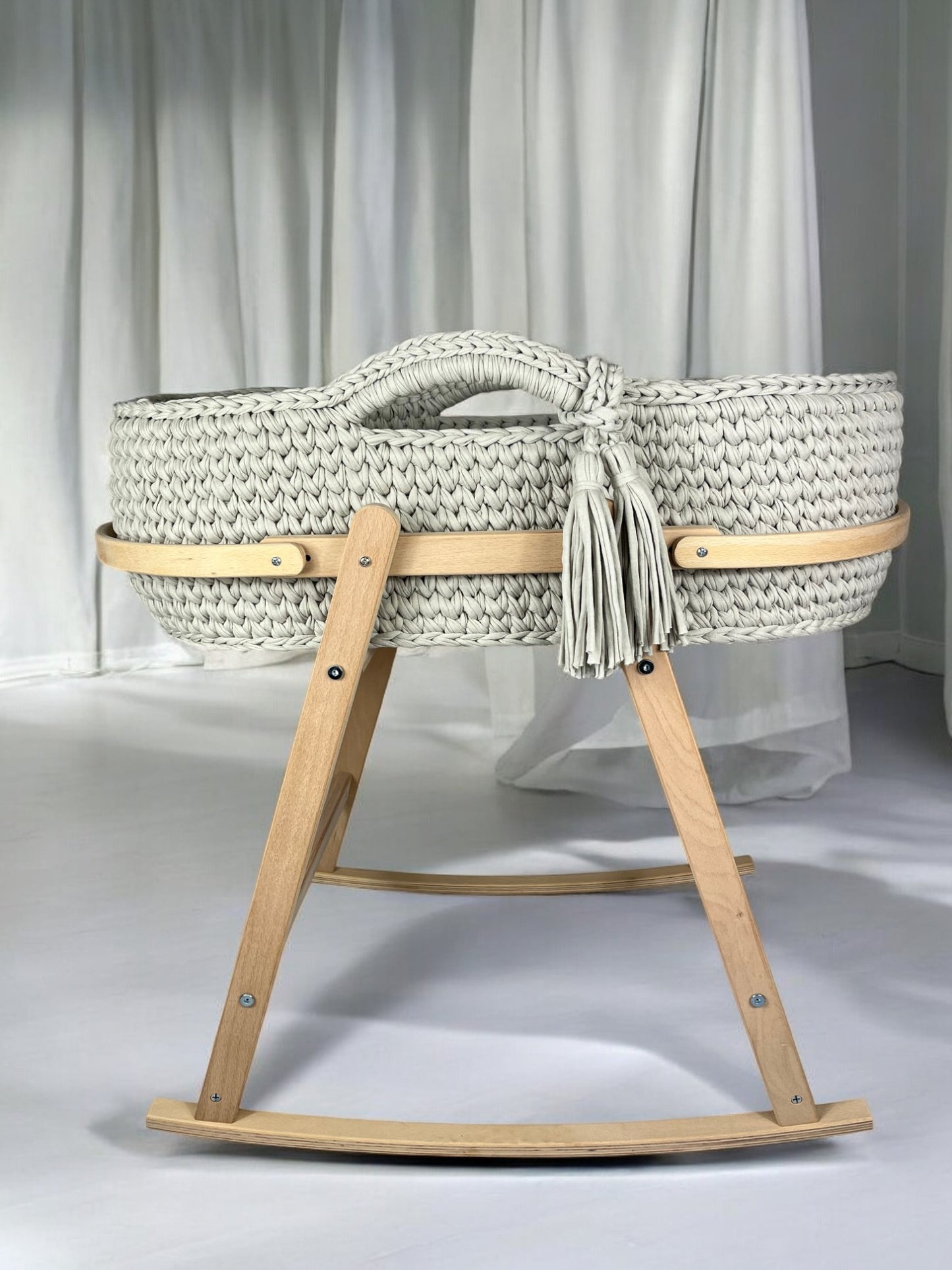 Handmade Crochet Moses Basket with a Stand - 100% Cotton T-shirt Yarn