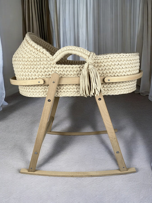 Handmade Hooded Crochet Moses Basket with a Stand & Toy Mobile