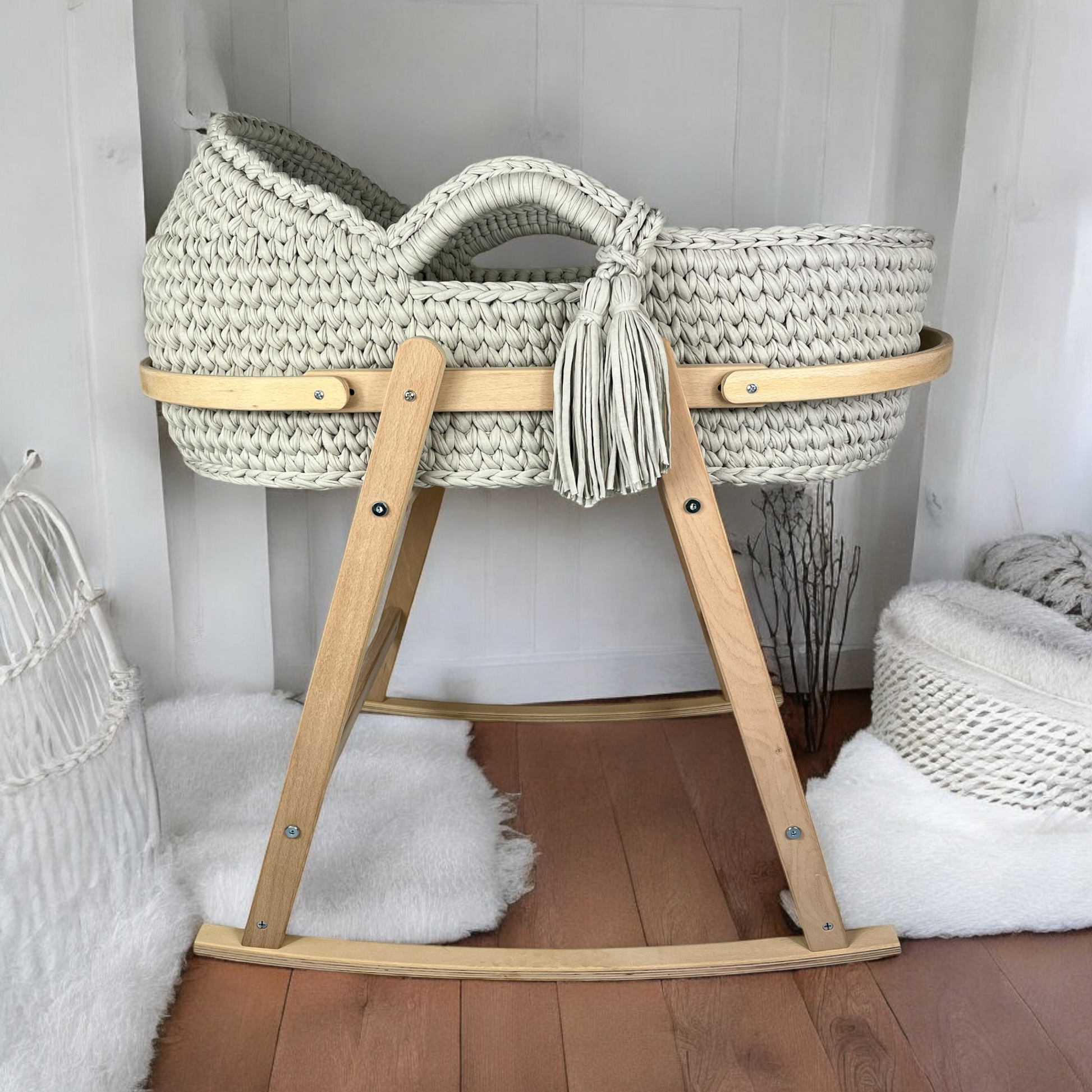  crochet moses basket greige