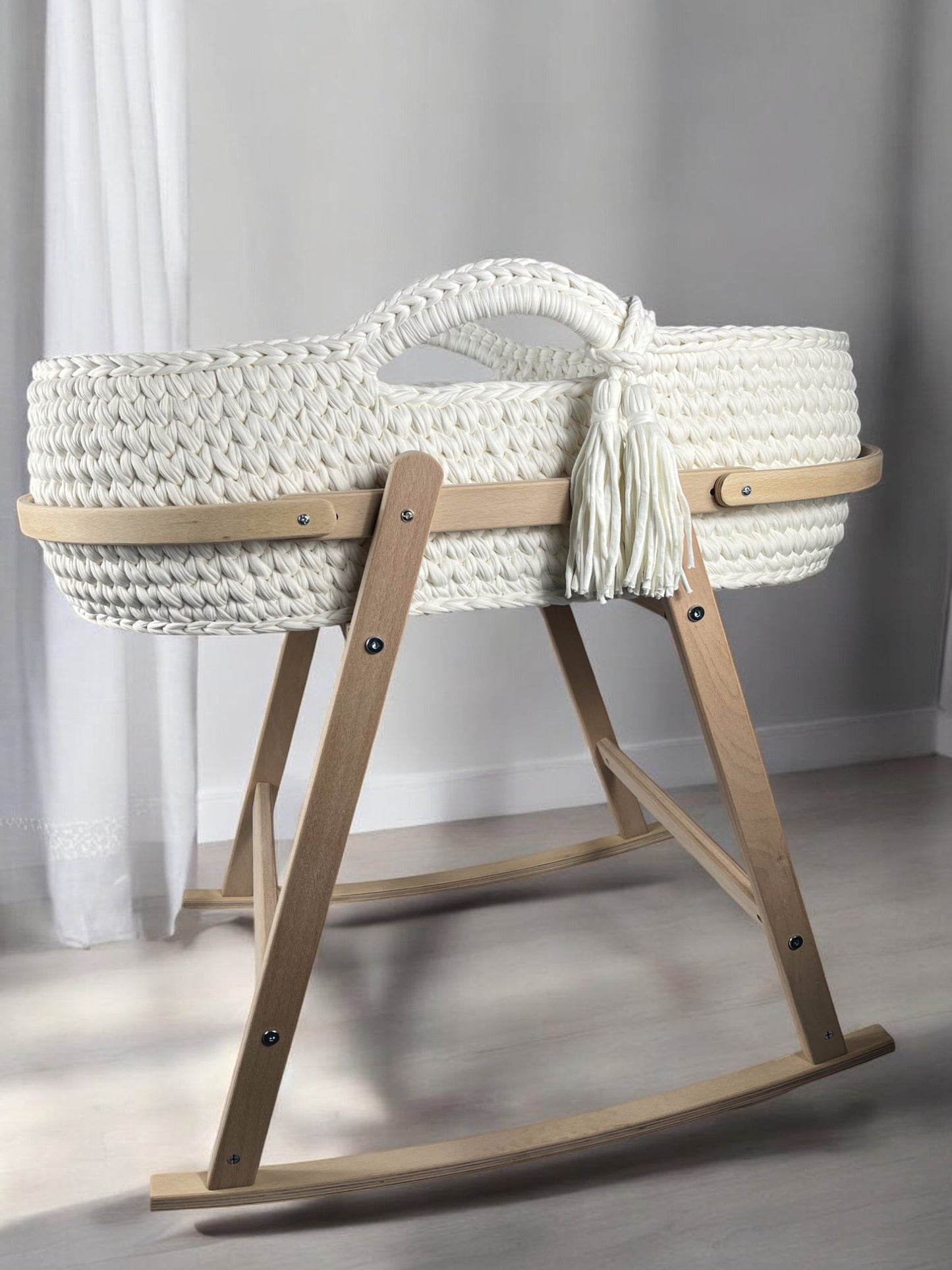 Handmade Crochet Moses Basket with a Stand - 100% Cotton T-shirt Yarn